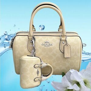 Coach Rowan Satchel Bag & Mini Charm Set In Signature Canvas Crossbody Purse